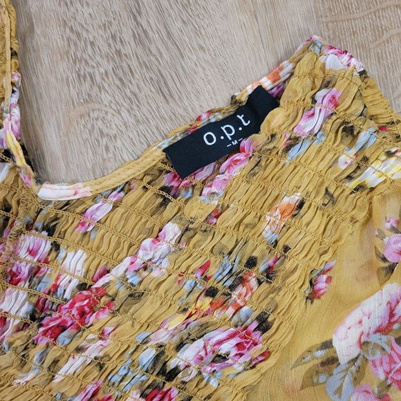 O.P.T Wick Smocked Crinkled Chiffon Romantic Floral Midi dress, size medium - Picture 3 of 8